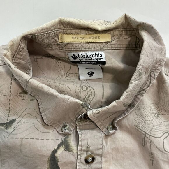 VINTAGE Columbia River Lodge Shirt Mens 2XL Trout Fish Button Up Short Sleeve - Picture 2 of 9